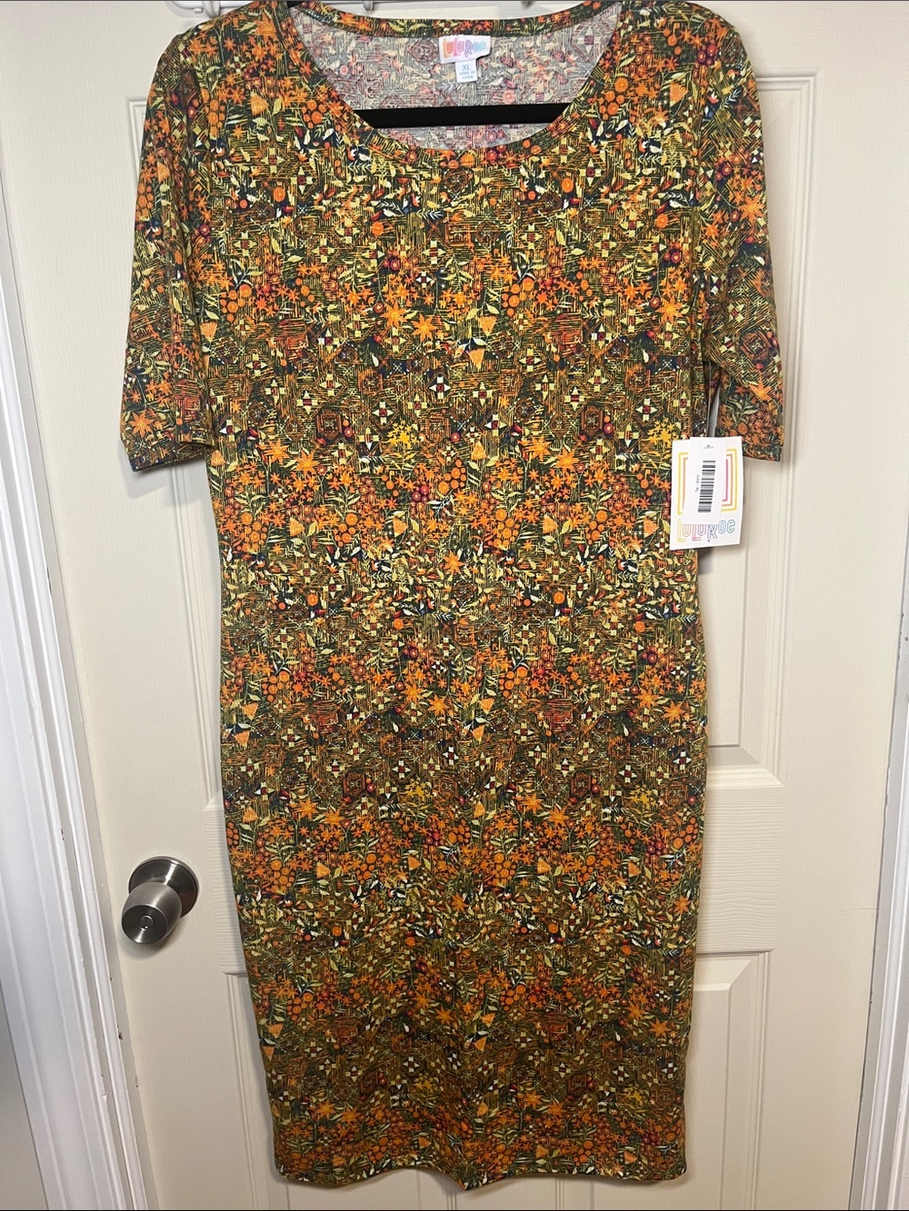 LuLaRoe Olive & Orange Floral Midi Dress